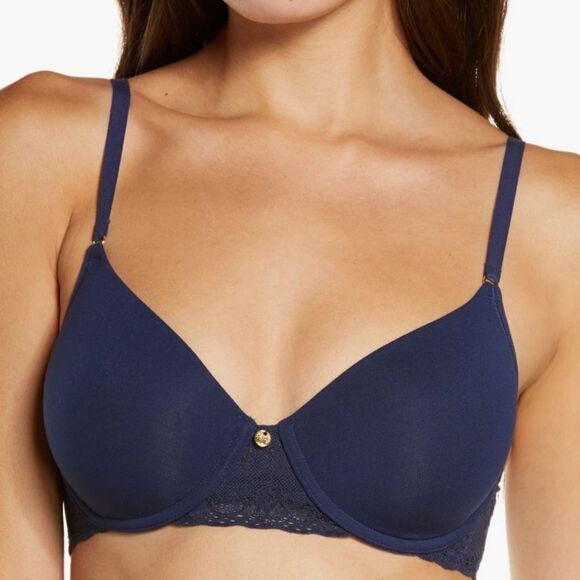 Natori Bliss Perfection Underwire Contour Tee Shirt Bra, Navy, Size 38D, NWT - Picture 1 of 4